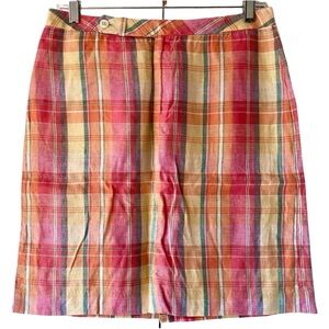 Ralph Lauren Sport Womens Pink Orange Plaid Vented Linen Pencil Golf Skirt Sz 4